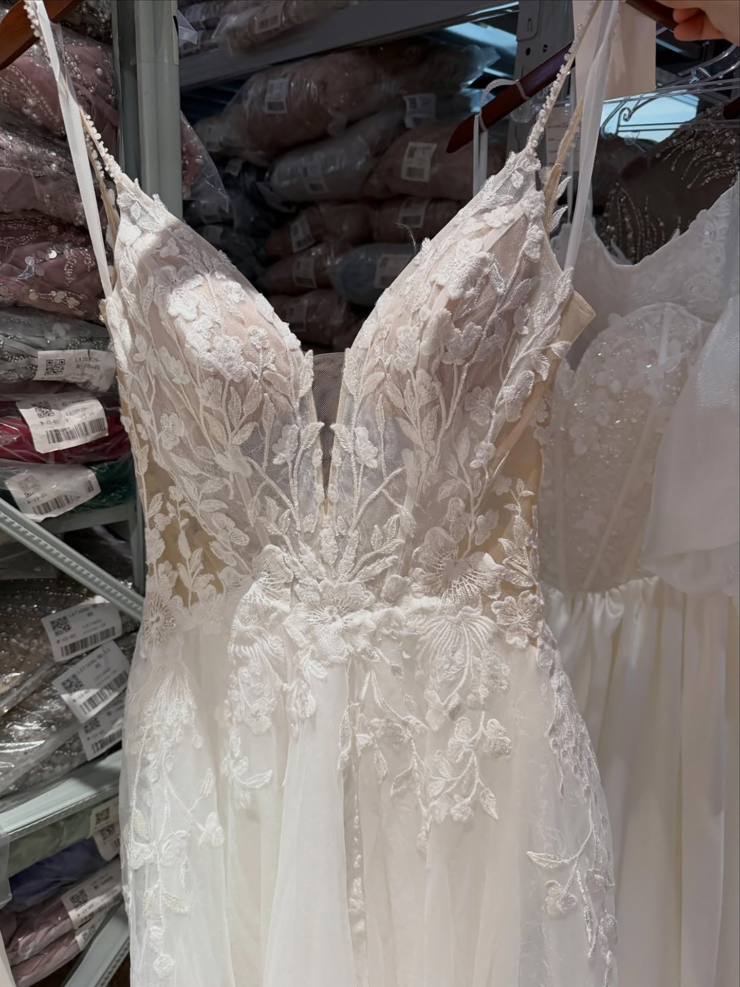 Luxury White Spaghetti Strap Floral Lace A-Line Dress LA73767 SERENE HILL