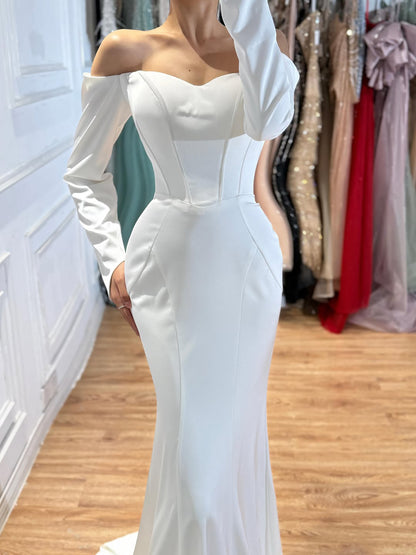 Luxury White Off Shoulder Sweetheart Long Sleeve Mermaid Dress LA73768 SERENE HILL
