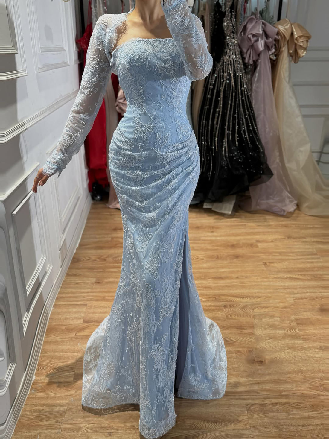 Luxury Blue Lace Beaded Mermaid Gown LA73769 SERENE HILL