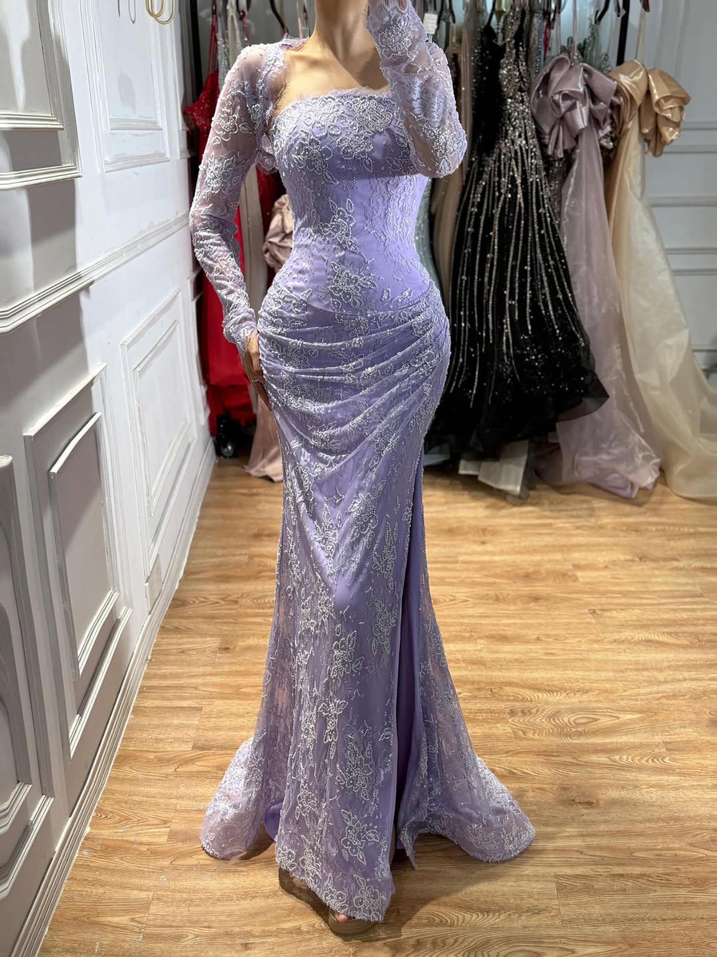 Luxury Blue Lace Beaded Mermaid Gown LA73769 SERENE HILL