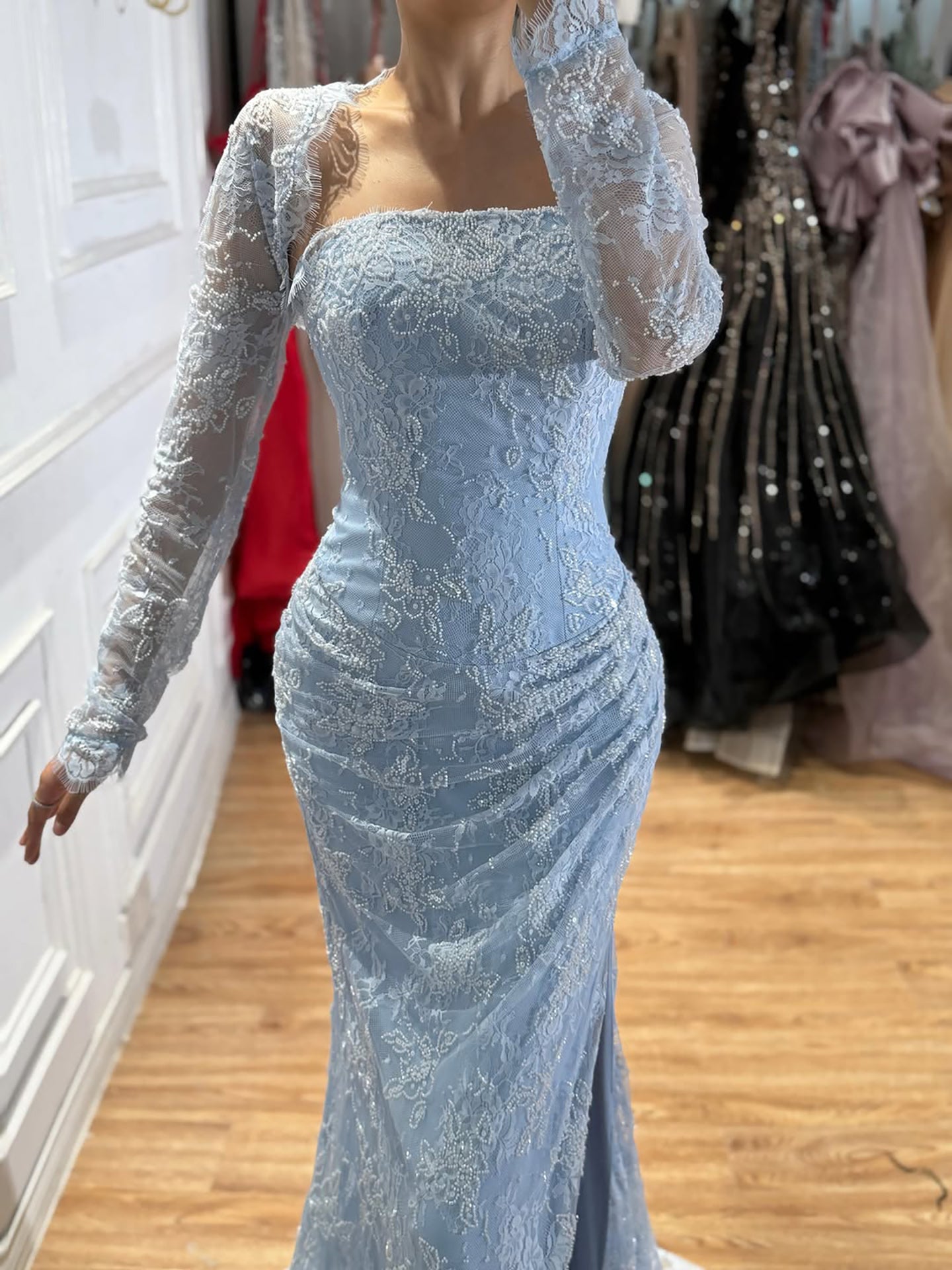 Luxury Blue Lace Beaded Mermaid Gown LA73769 SERENE HILL