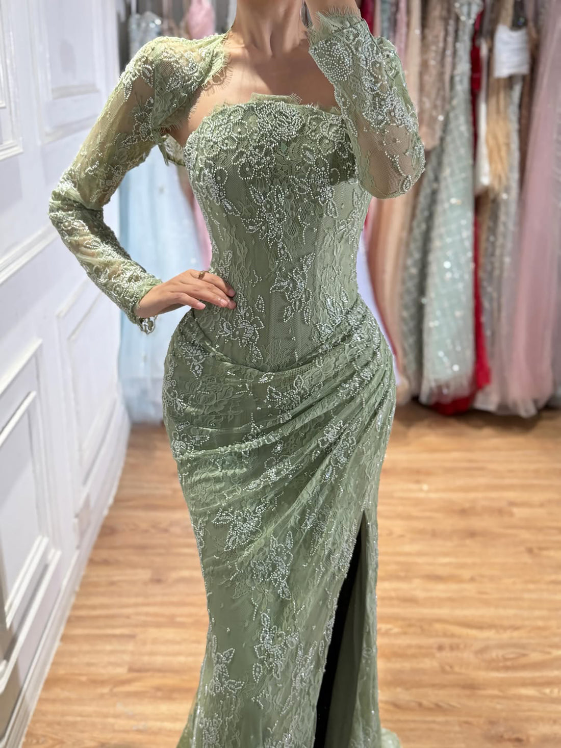 Luxury Blue Lace Beaded Mermaid Gown LA73769 SERENE HILL