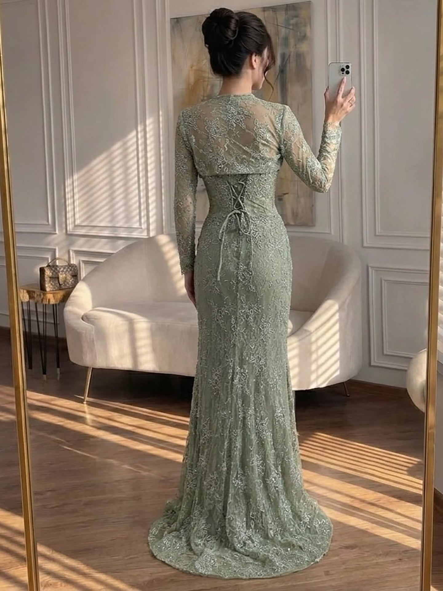Luxury Blue Lace Beaded Mermaid Gown LA73769 SERENE HILL