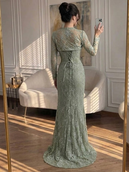 Luxury Blue Lace Beaded Mermaid Gown LA73769 SERENE HILL