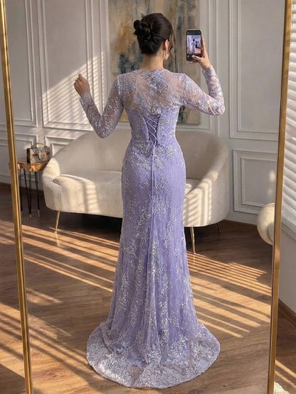 Luxury Blue Lace Beaded Mermaid Gown LA73769 SERENE HILL