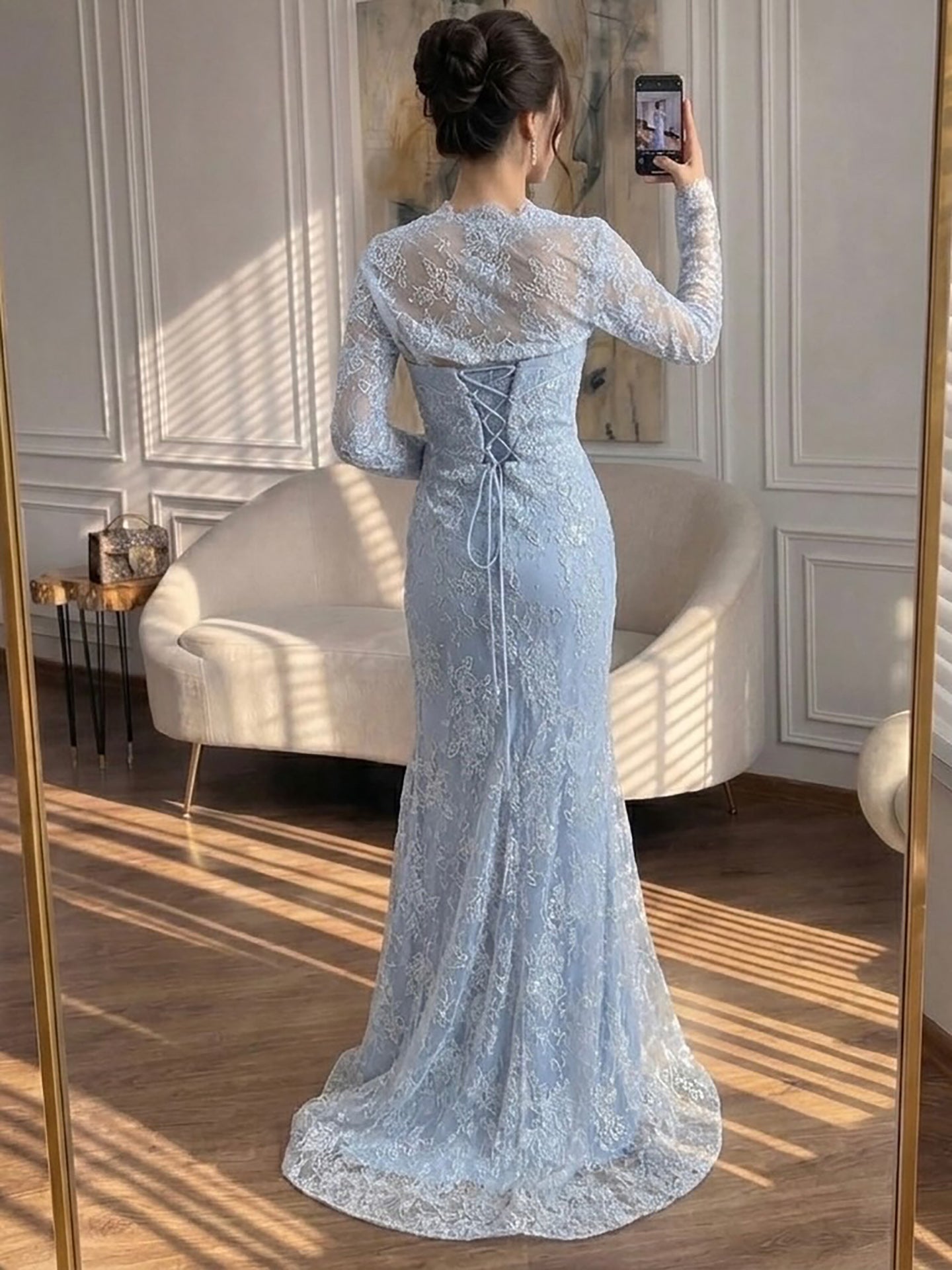 Luxury Blue Lace Beaded Mermaid Gown LA73769 SERENE HILL
