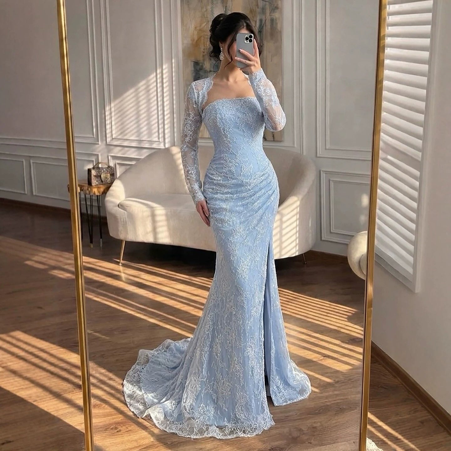 Luxury Blue Lace Beaded Mermaid Gown LA73769 SERENE HILL