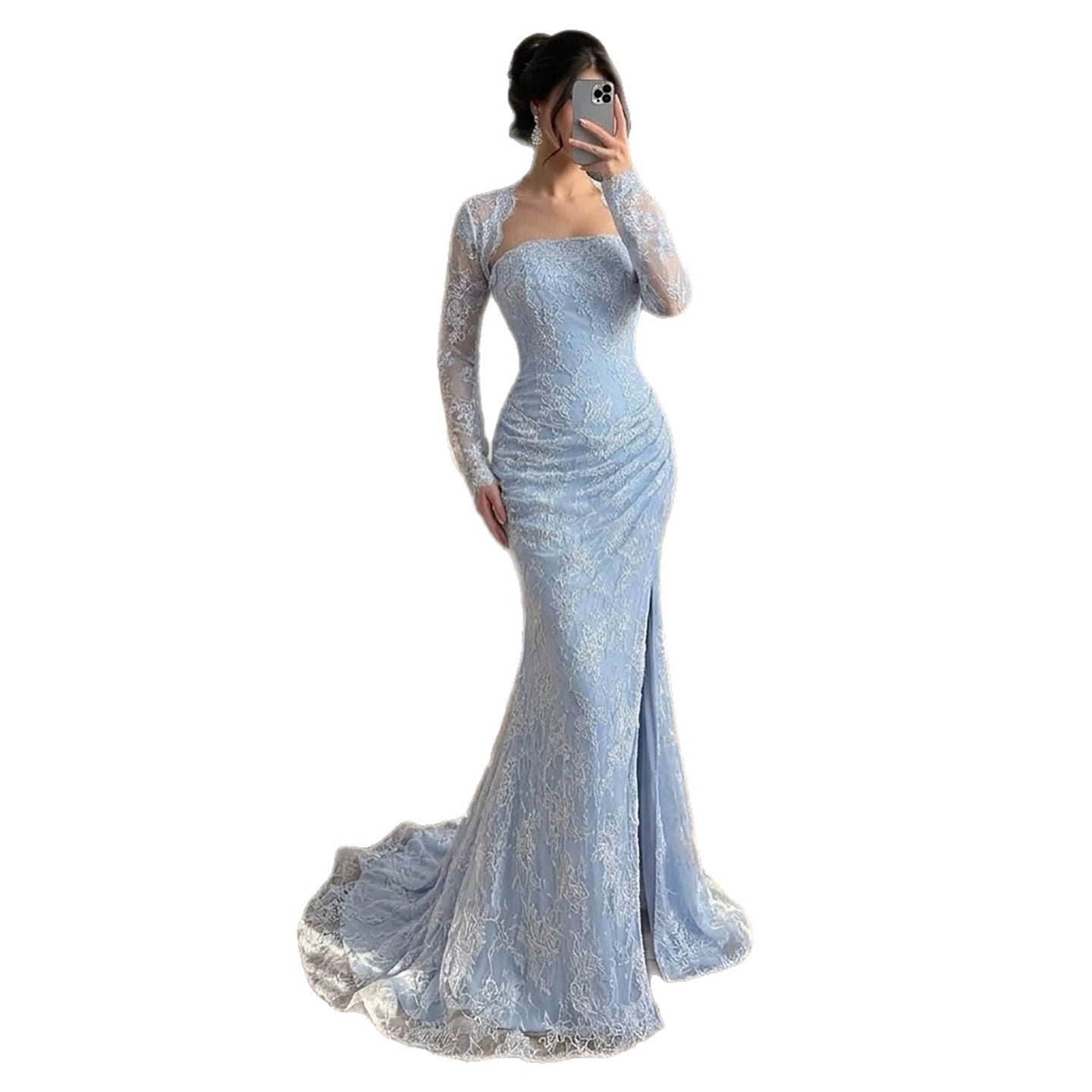 Luxury Blue Lace Beaded Mermaid Gown LA73769 SERENE HILL