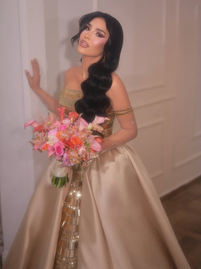 Luxury Gold Strapless Ball Gown Dress With Beaded Gloves LA73770 SERENE HILL