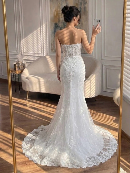 Luxury White Strapless See Through Lace Corset Mermaid Dress LA73771 SERENE HILL