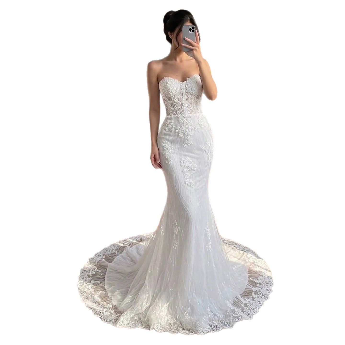 Luxury White Strapless See Through Lace Corset Mermaid Dress LA73771 SERENE HILL