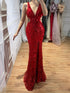 Luxury Blue V Neck Cutout Beaded Mermaid Evening Dress LA73773 SERENE HILL