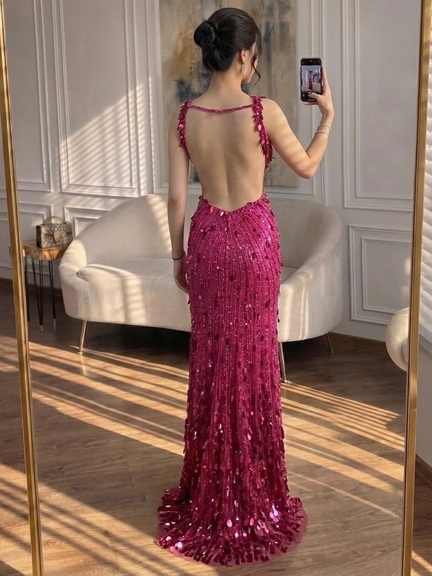 Luxury Blue V Neck Cutout Beaded Mermaid Evening Dress LA73773 SERENE HILL