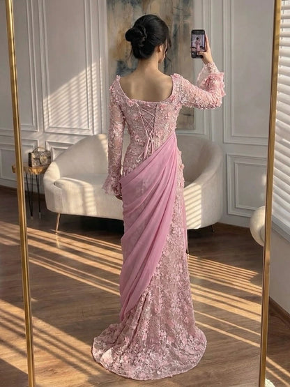 Luxury Pink 3D Floral Beaded Mermaid Gown LA73774 SERENE HILL