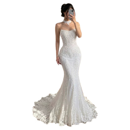 Luxury White Beaded Lace Strapless Mermaid Wedding Dress LA73778 SERENE HILL