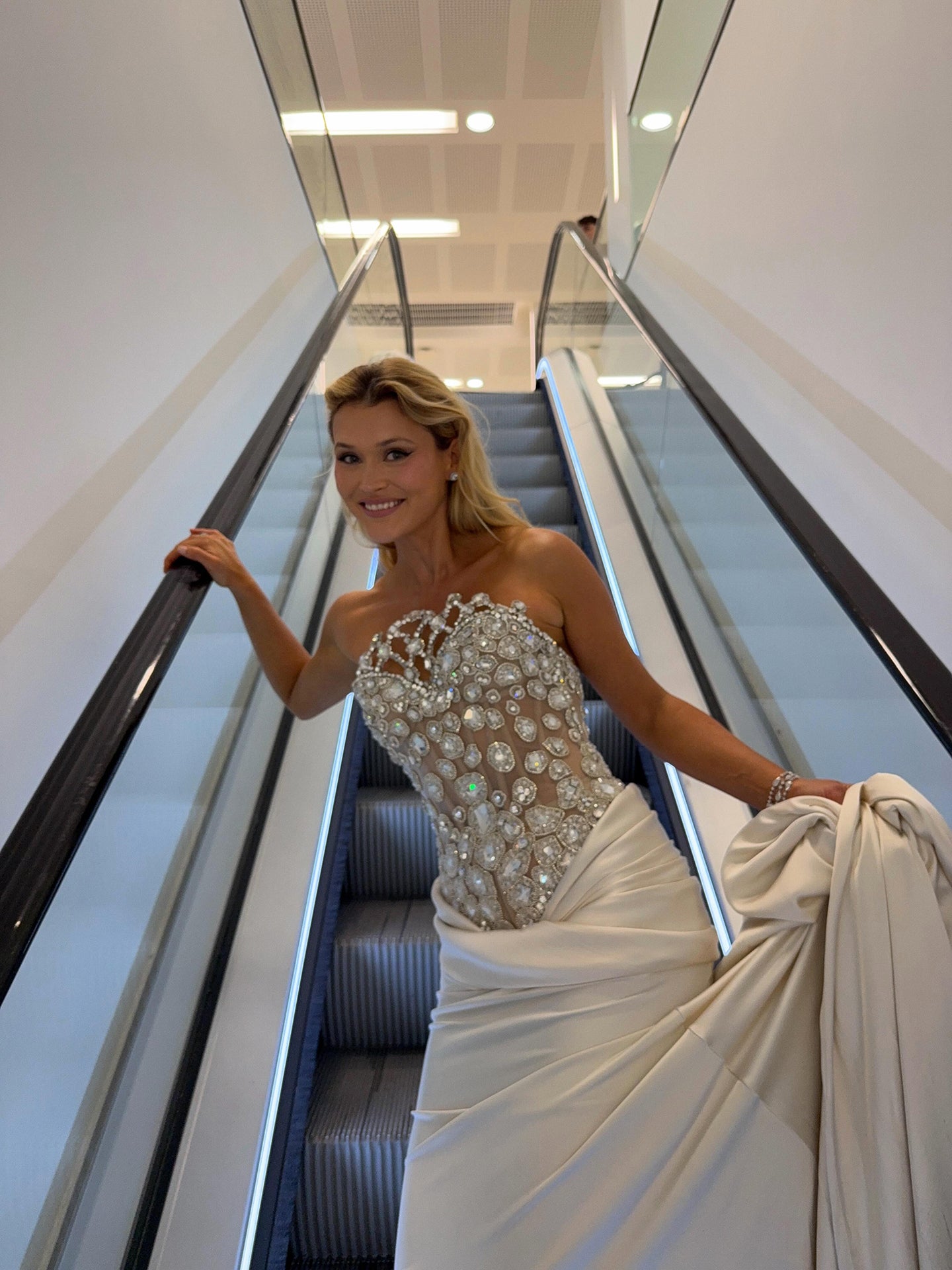 Luxury Champagne Strapless Crystal Satin Mermaid Evening Dress LA73782 SERENE HILL