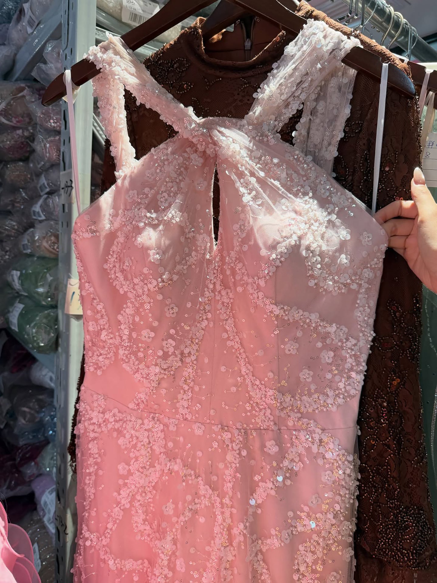 Luxury Pink Ombre Cross-Neck Beaded A-Line Gown LA73783 SERENE HILL