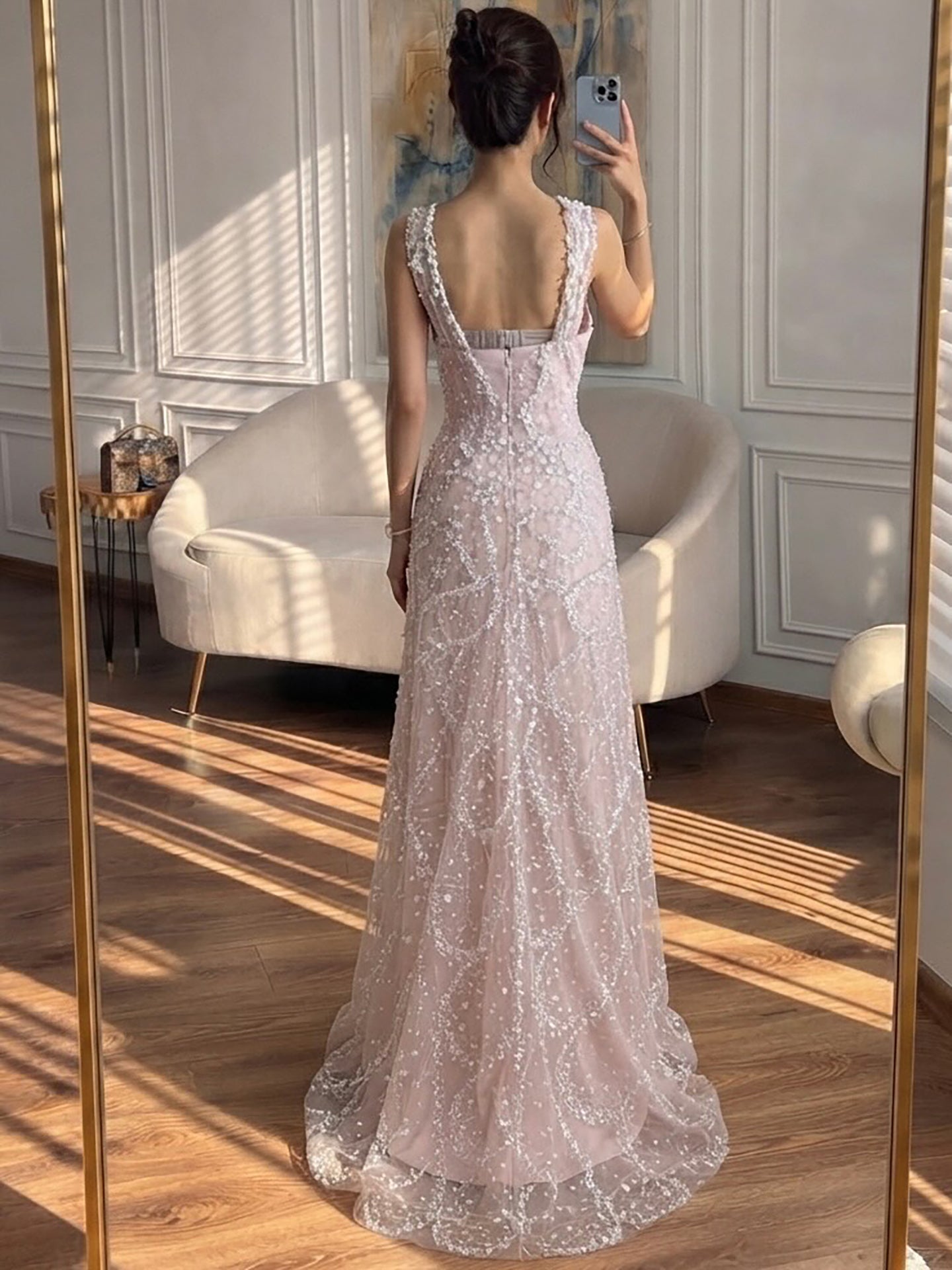 Luxury Pink Ombre Cross-Neck Beaded A-Line Gown LA73783 SERENE HILL