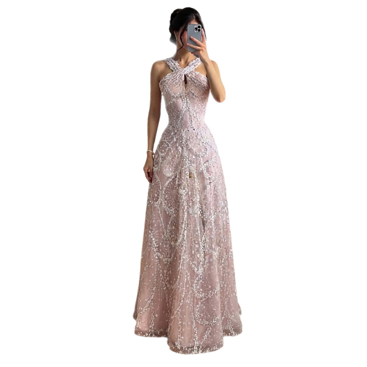 Luxury Pink Ombre Cross-Neck Beaded A-Line Gown LA73783 SERENE HILL