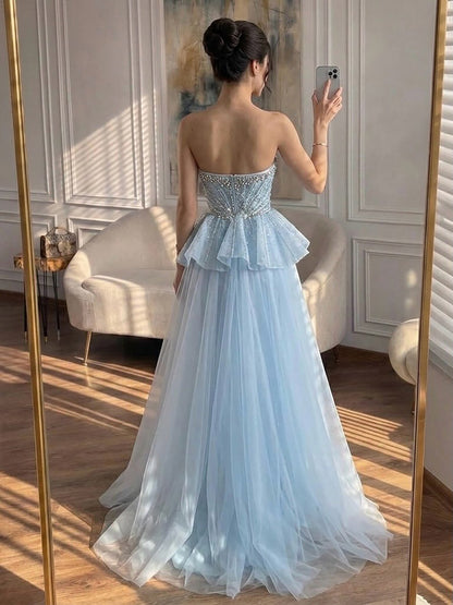 Luxury Nude Sweetheart Beaded Mermaid Dress with Overskirt LA73786 SERENE HILL