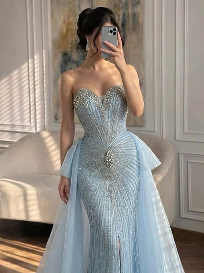 Luxury Nude Sweetheart Beaded Mermaid Dress with Overskirt LA73786 SERENE HILL