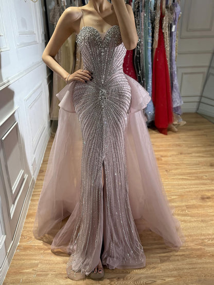Luxury Nude Sweetheart Beaded Mermaid Dress with Overskirt LA73786 SERENE HILL
