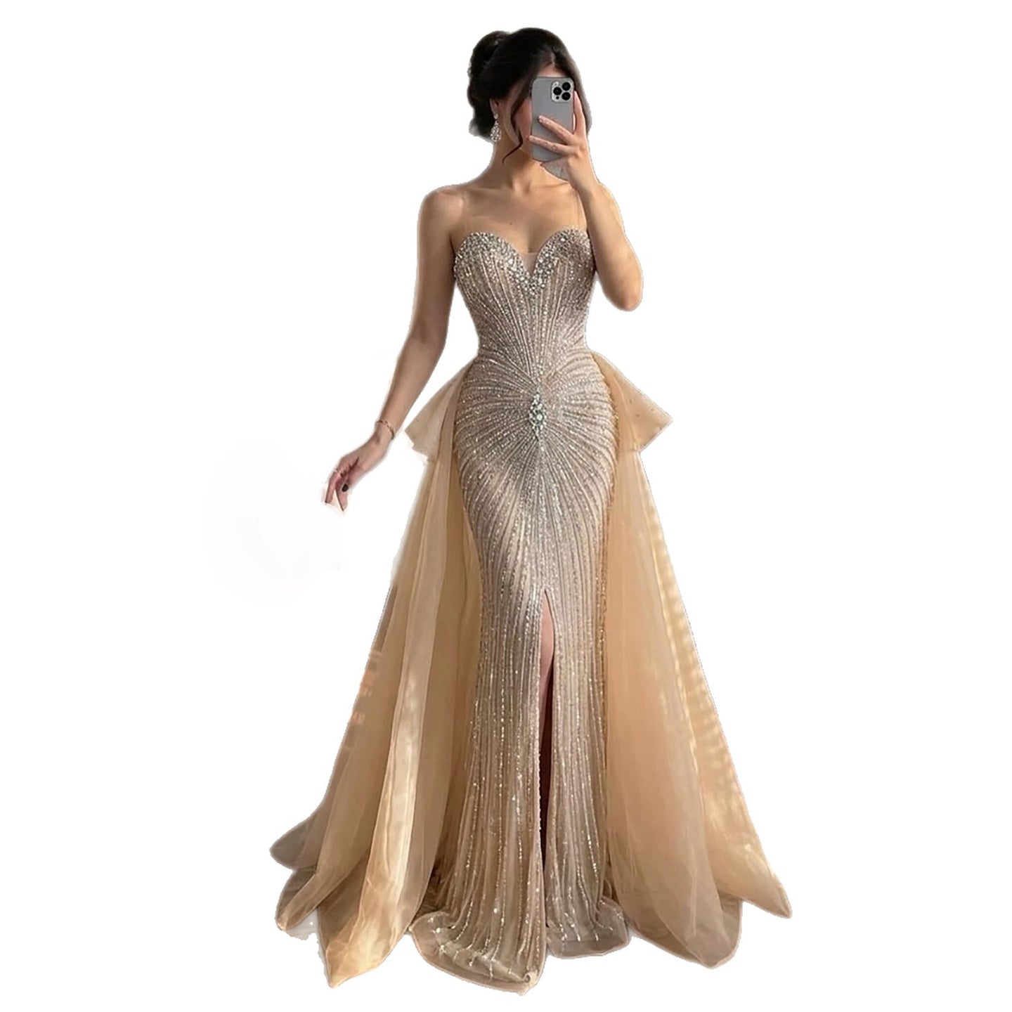 Luxury Nude Sweetheart Beaded Mermaid Dress with Overskirt LA73786 SERENE HILL