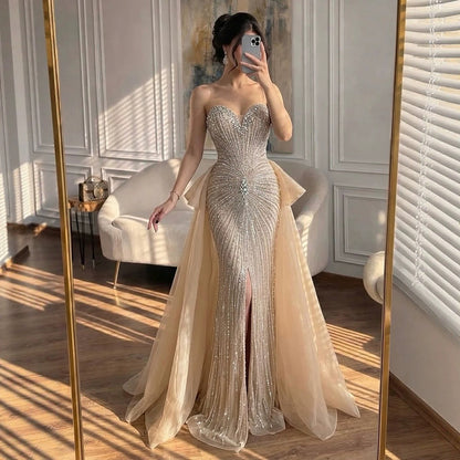 Luxury Nude Sweetheart Beaded Mermaid Dress with Overskirt LA73786 SERENE HILL