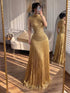 Luxury Gold High-Neck Beaded Gown with Heavy Tassels LA73787 SERENE HILL