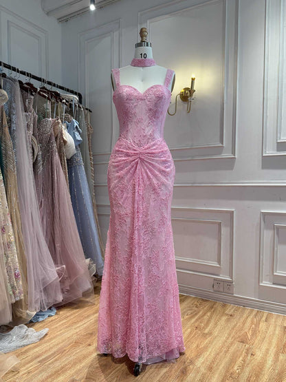 Luxury Pink Beaded Lace Mermaid Evening Dress With Choker LA73789 SERENE HILL