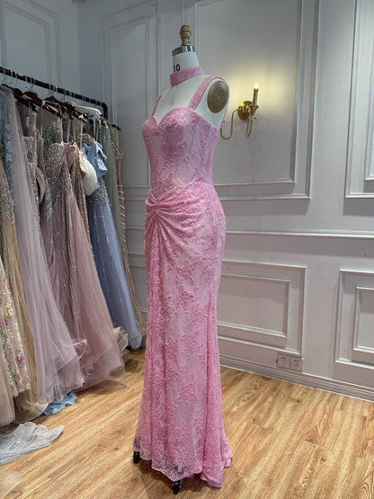 Luxury Pink Beaded Lace Mermaid Evening Dress With Choker LA73789 SERENE HILL