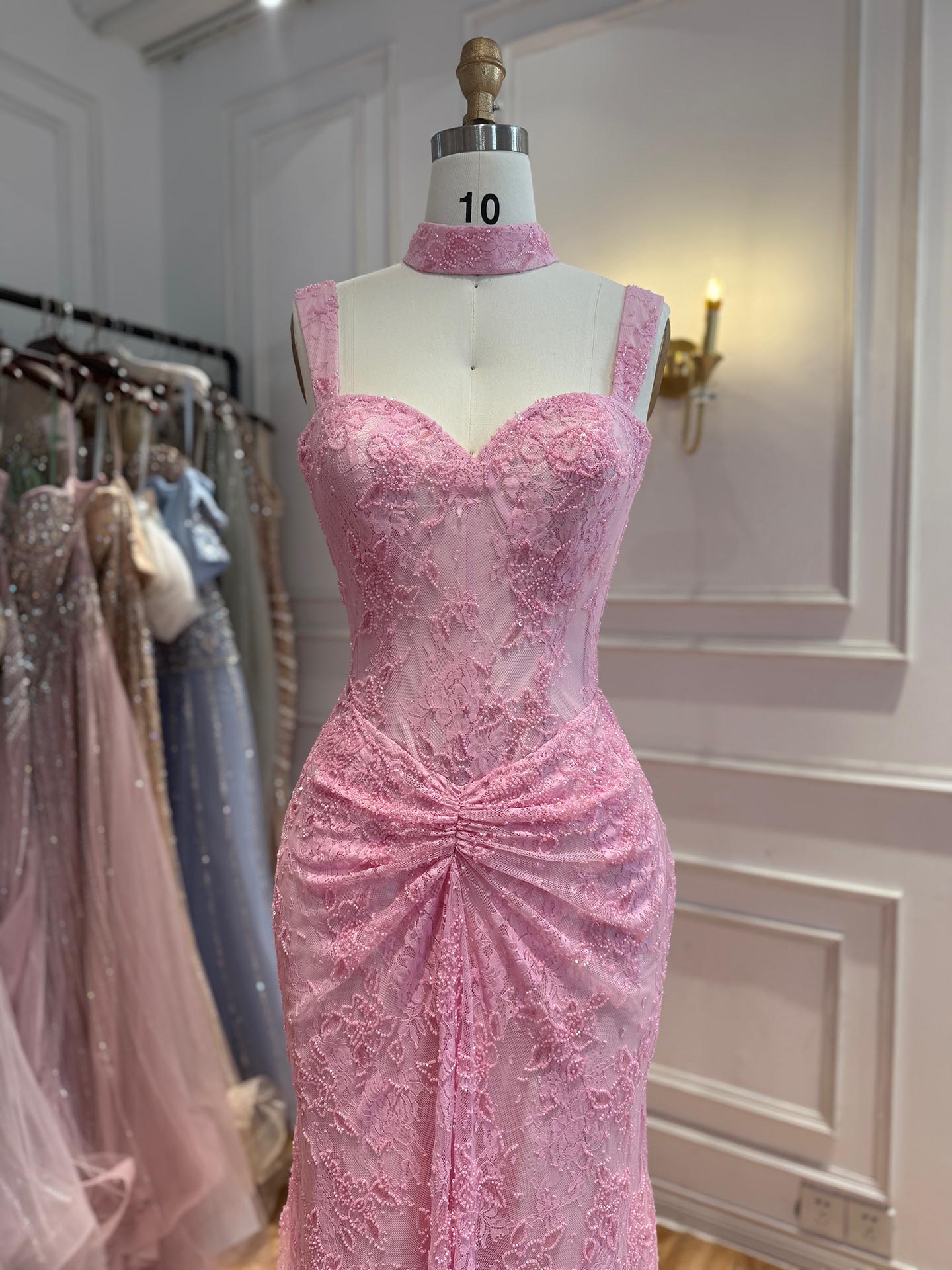Luxury Pink Beaded Lace Mermaid Evening Dress With Choker LA73789 SERENE HILL