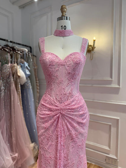 Luxury Pink Beaded Lace Mermaid Evening Dress With Choker LA73789 SERENE HILL