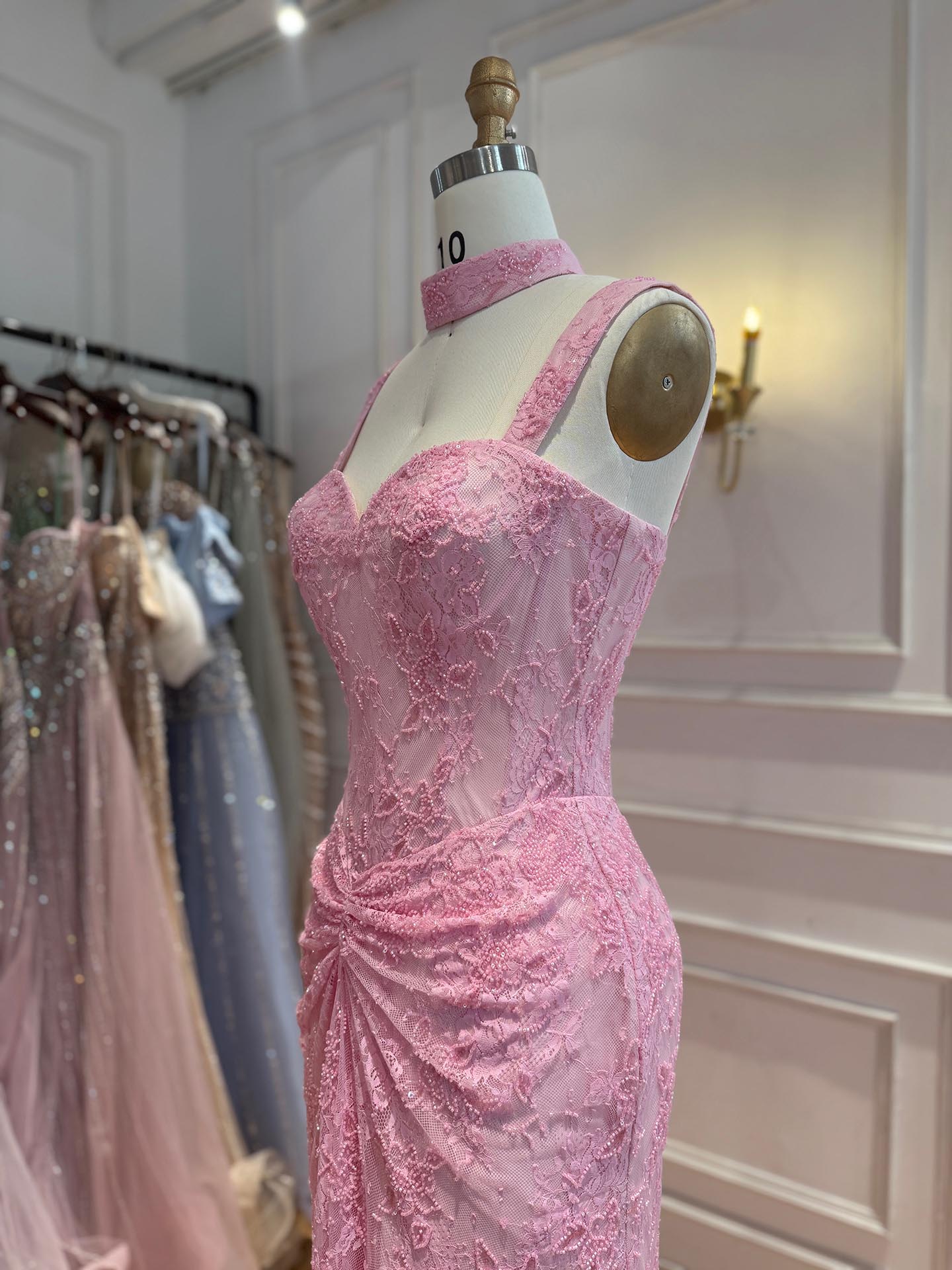 Luxury Pink Beaded Lace Mermaid Evening Dress With Choker LA73789 SERENE HILL