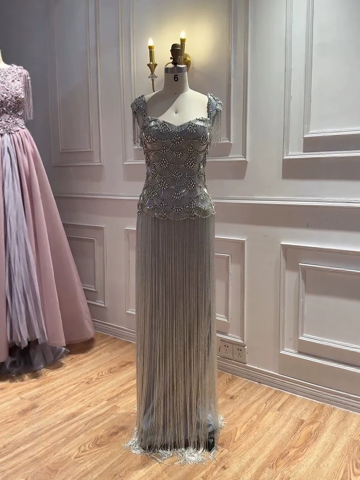 Luxury Gold Sweetheart Beaded Fringe Evening Gown LA73790