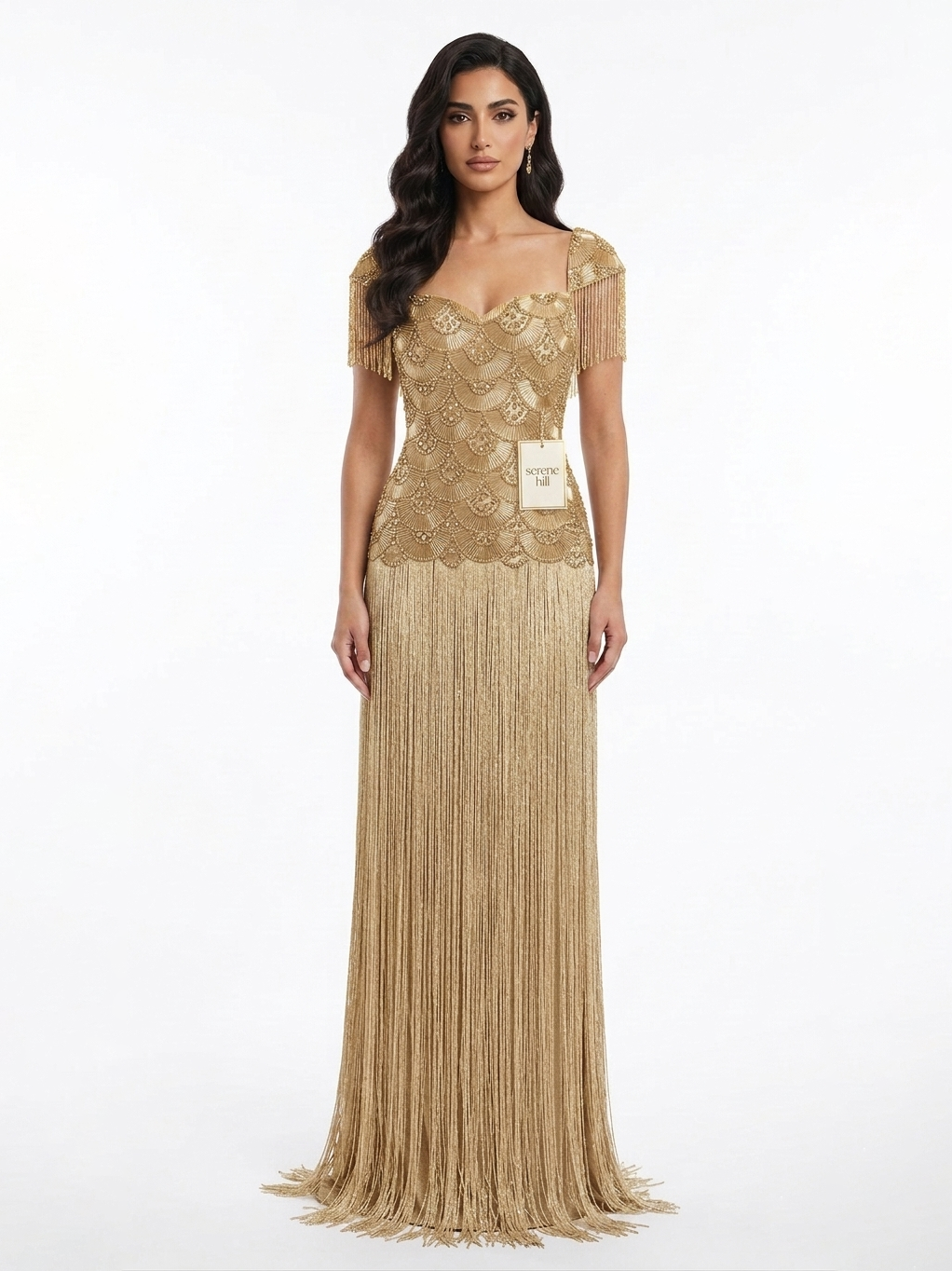 Luxury Gold Sweetheart Beaded Fringe Evening Gown LA73790 SERENE HILL