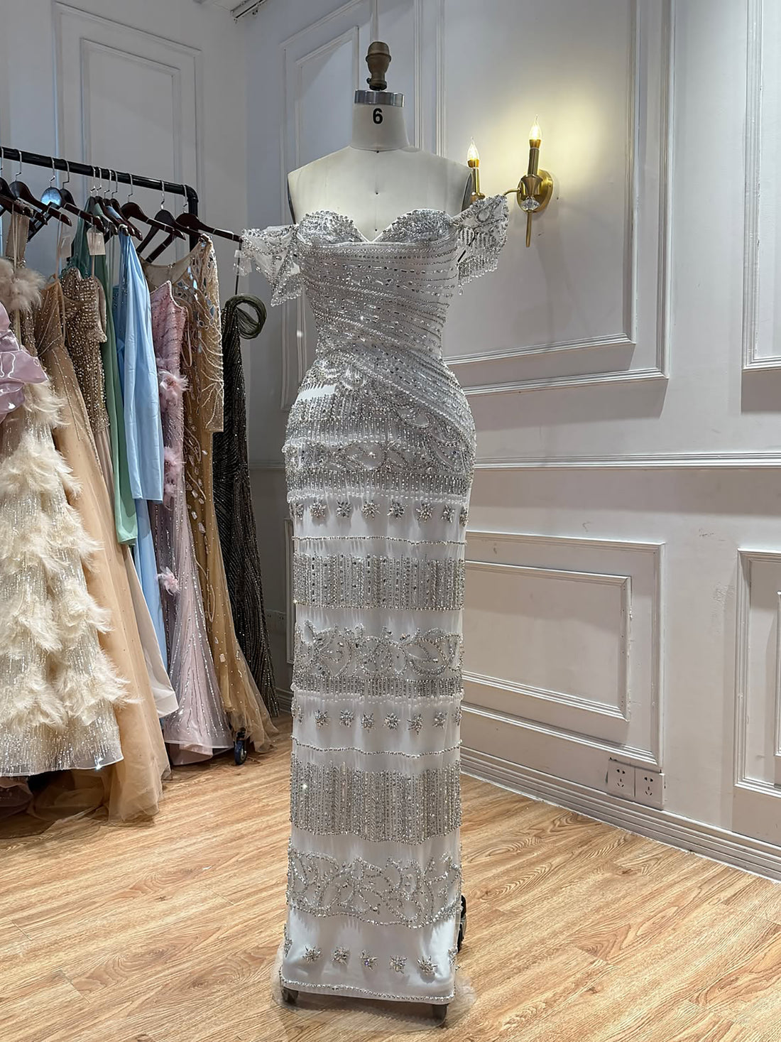 Luxury White Beaded Cap Sleeve Mermaid Dress LA73798