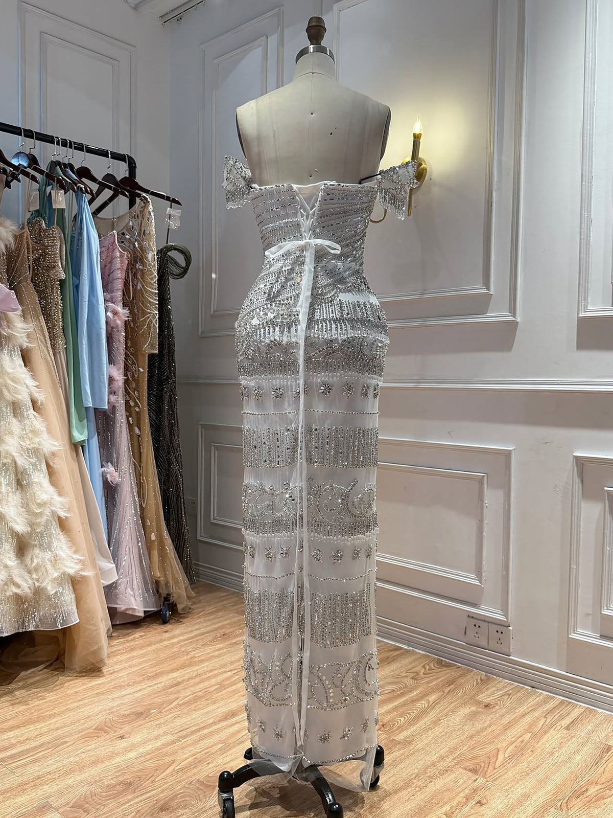 Luxury White Beaded Cap Sleeve Mermaid Dress LA73798