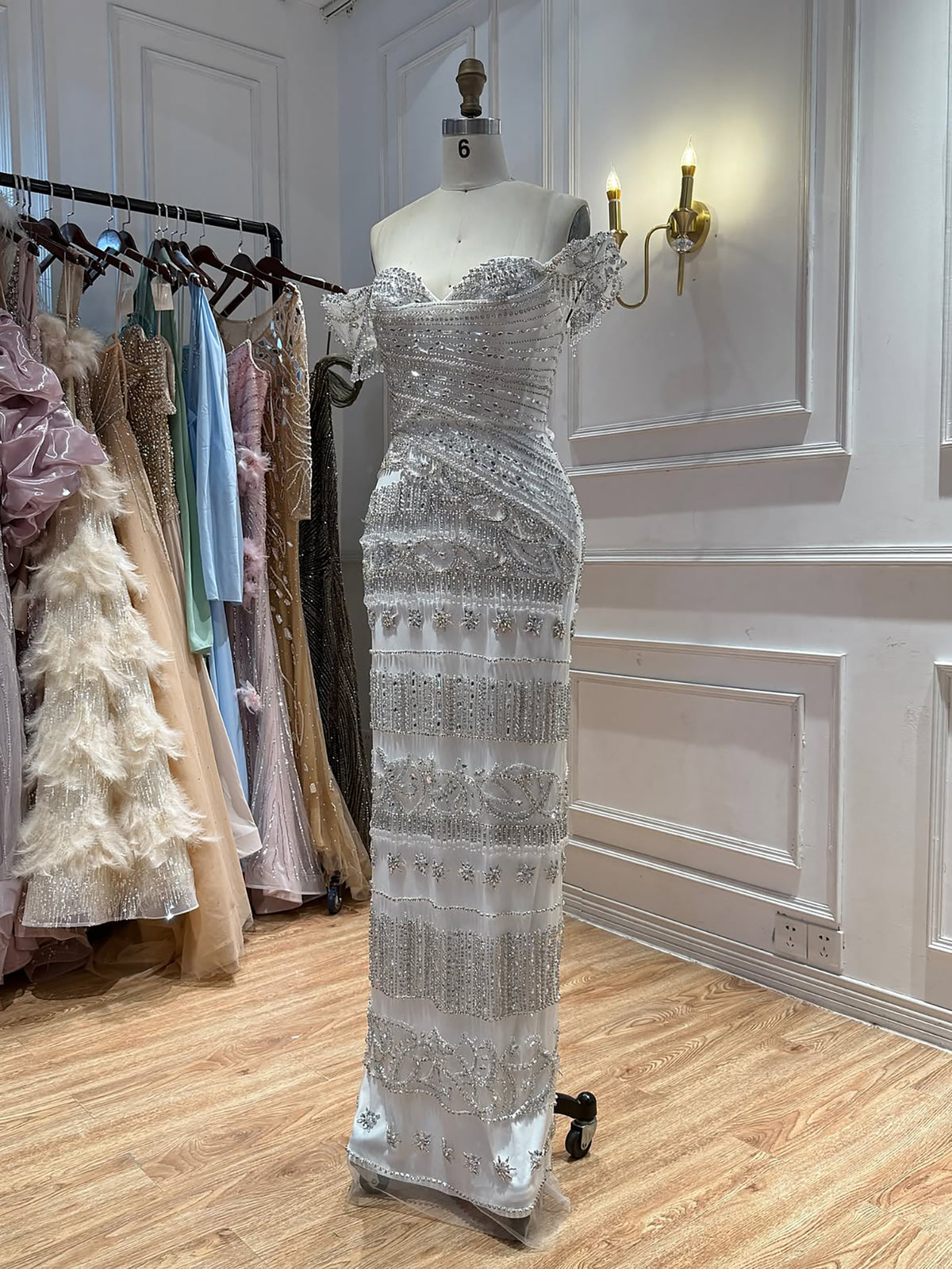 Luxury White Beaded Cap Sleeve Mermaid Dress LA73798