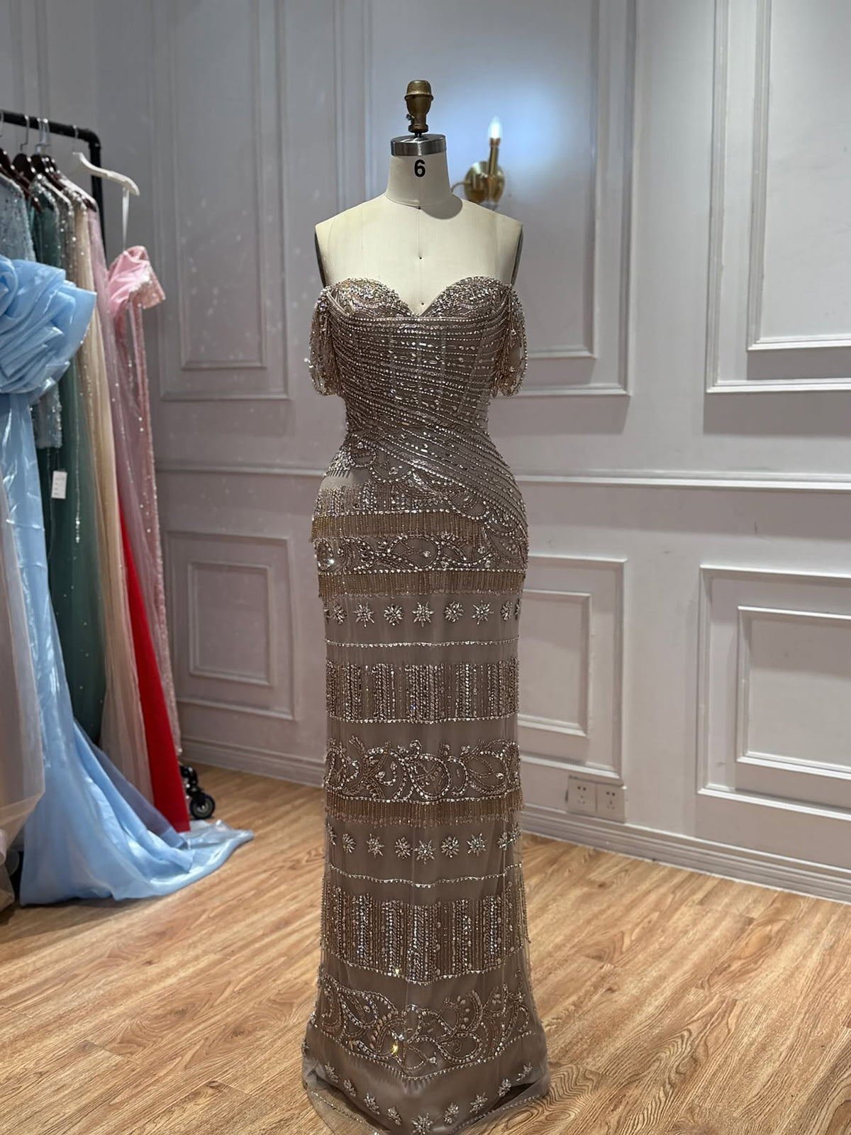 Luxury White Beaded Cap Sleeve Mermaid Dress LA73798