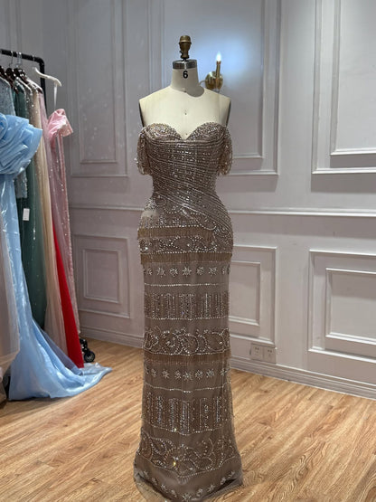 Luxury White Beaded Cap Sleeve Mermaid Dress LA73798