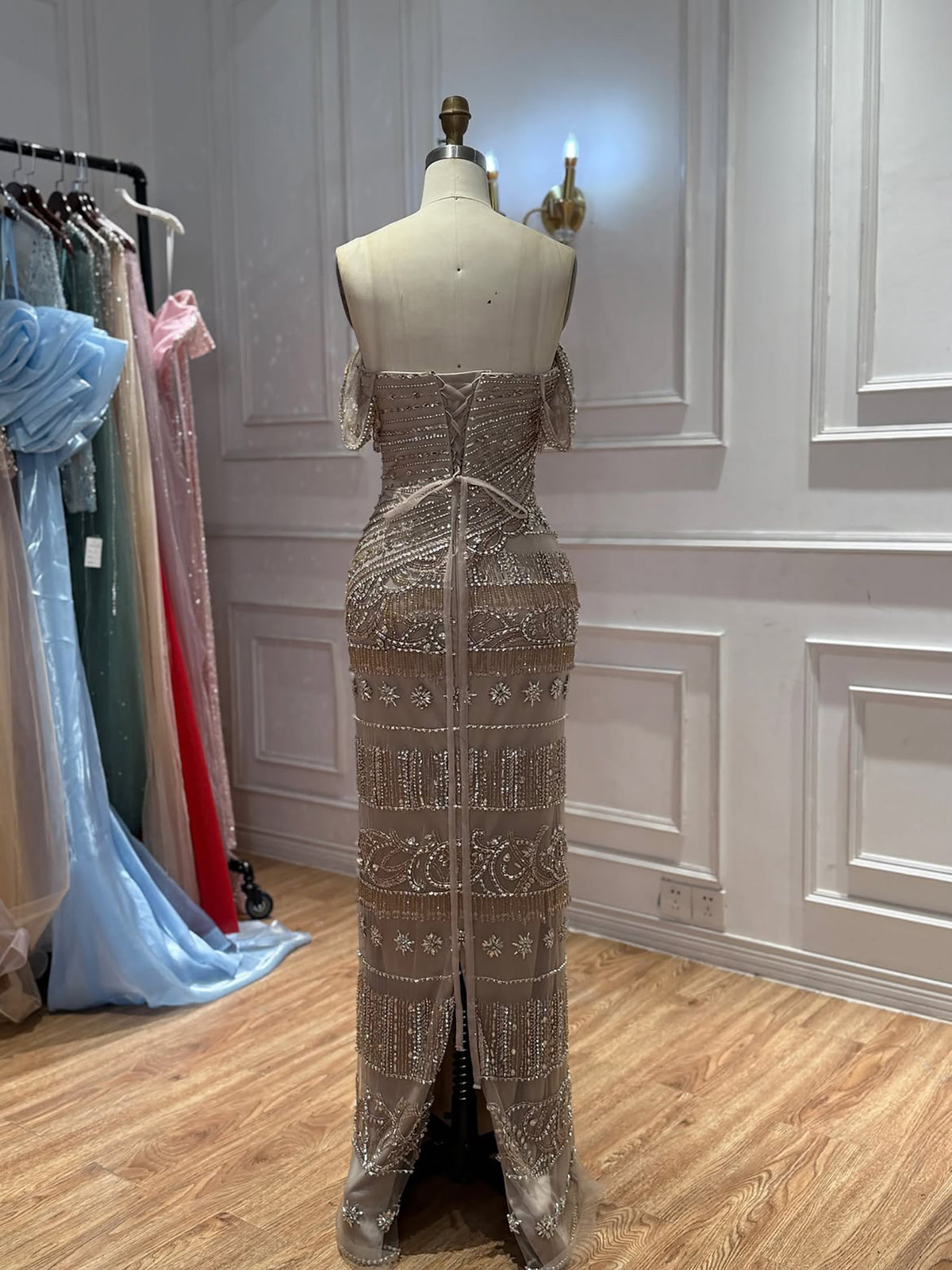 Luxury White Beaded Cap Sleeve Mermaid Dress LA73798