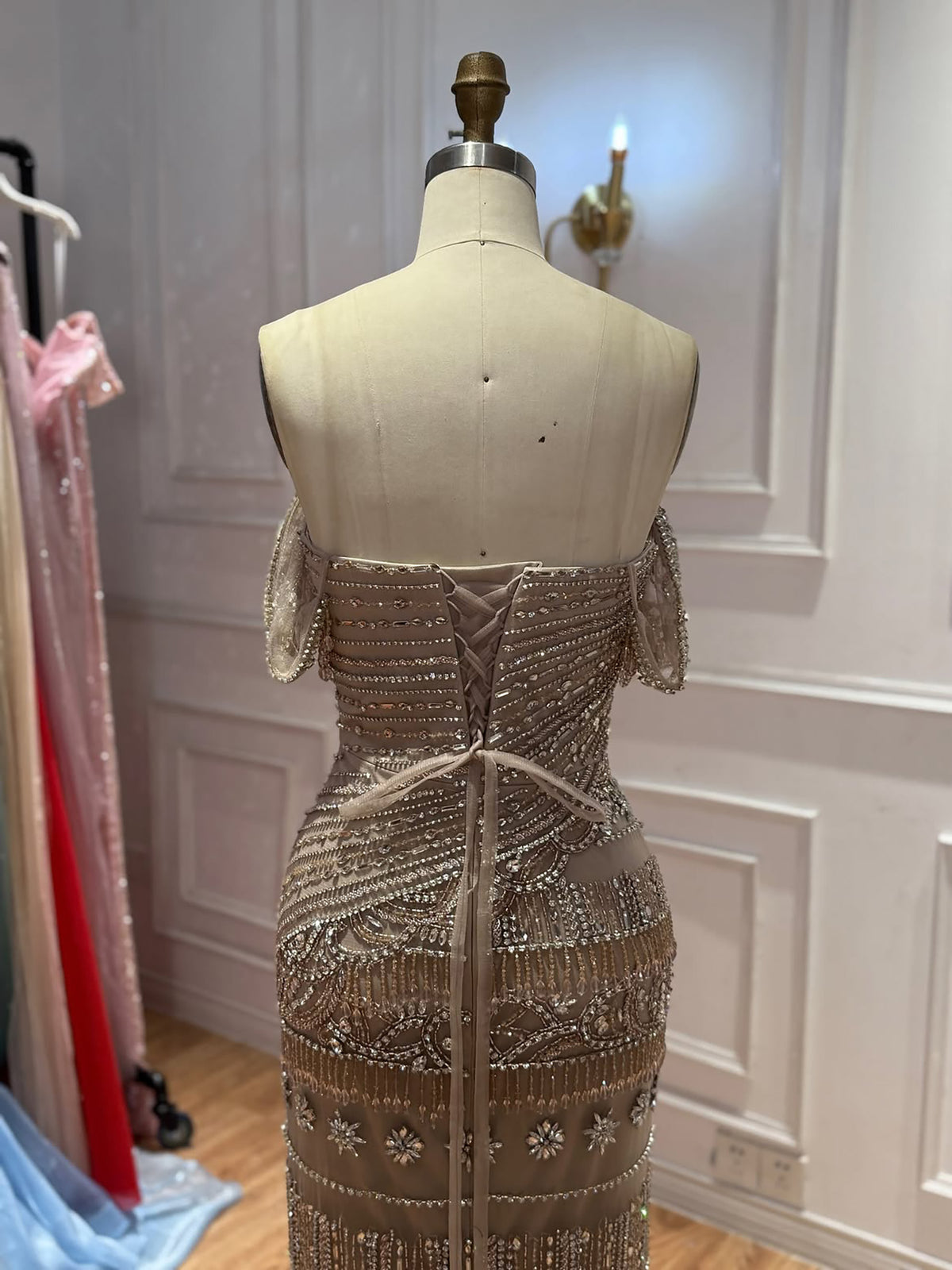 Luxury White Beaded Cap Sleeve Mermaid Dress LA73798