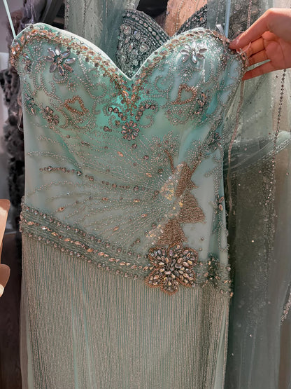 Luxury Tiffany  Sweetheart Beaded Fringe Evening Dress LA73800
