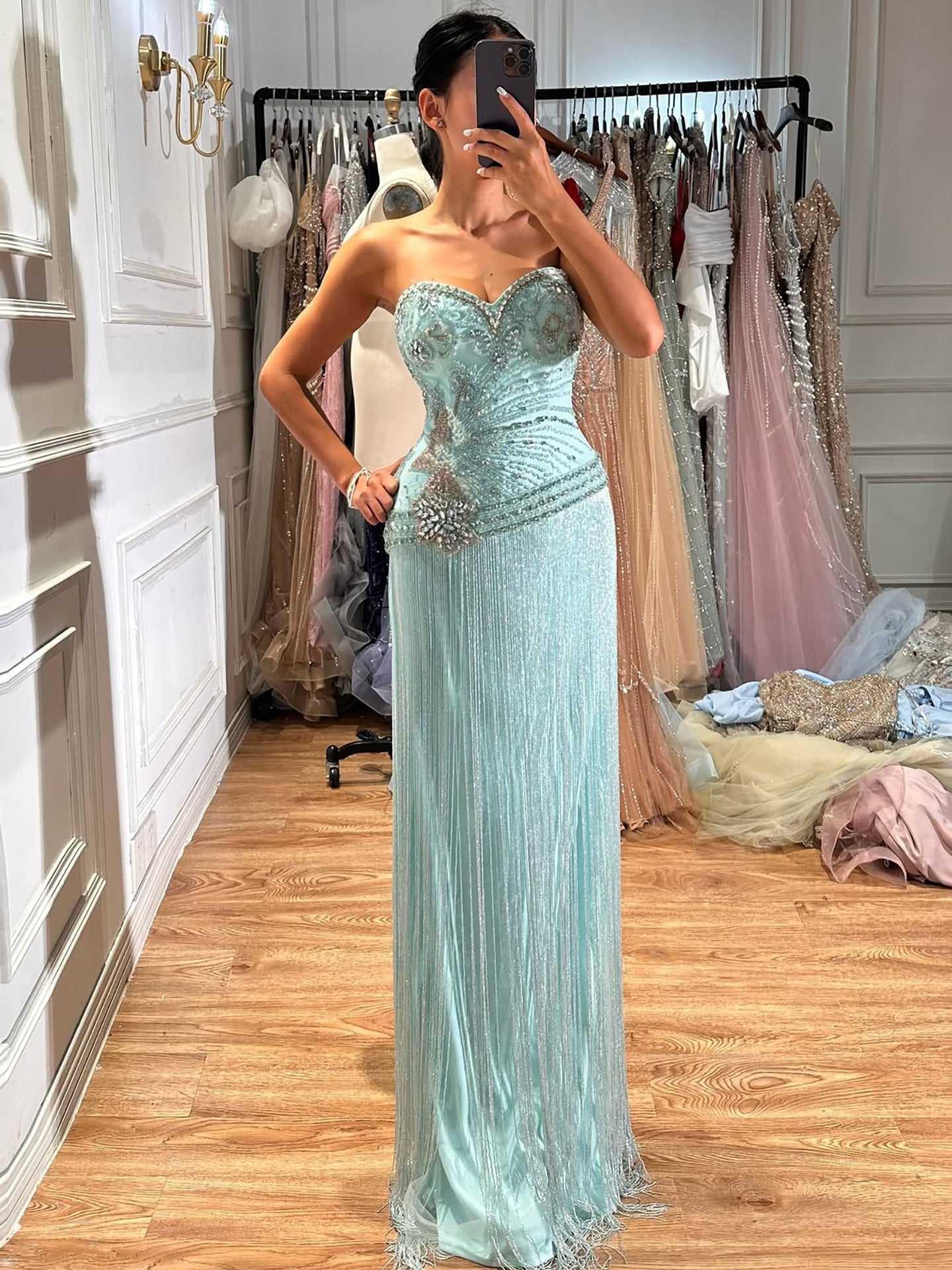 Luxury Tiffany  Sweetheart Beaded Fringe Evening Dress LA73800
