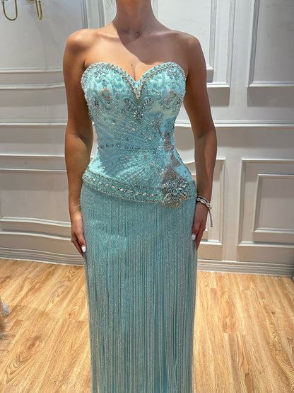 Luxury Tiffany  Sweetheart Beaded Fringe Evening Dress LA73800