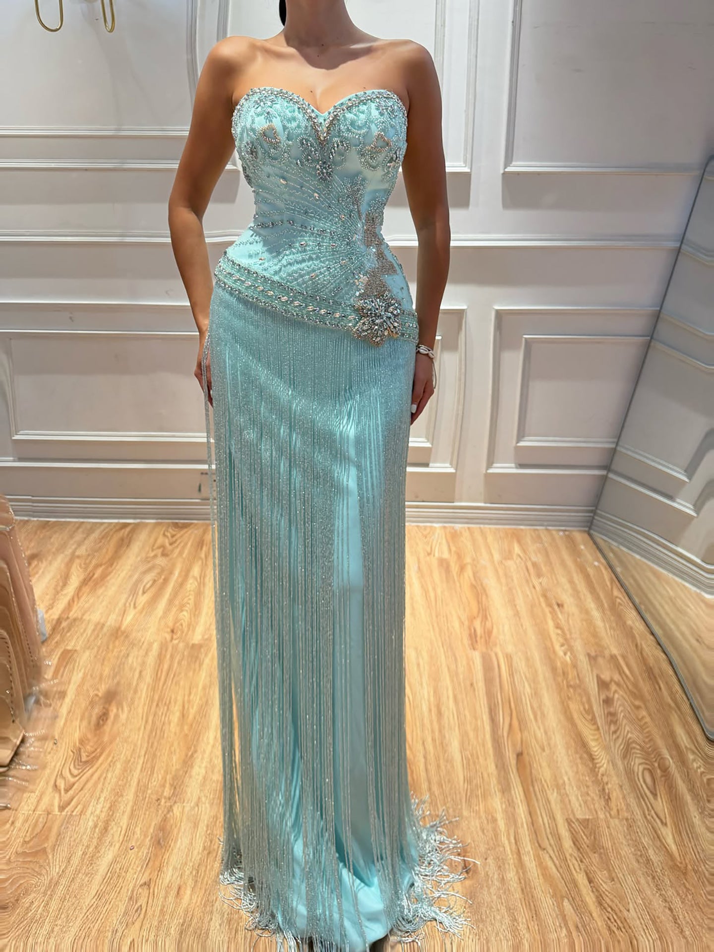 Luxury Tiffany  Sweetheart Beaded Fringe Evening Dress LA73800