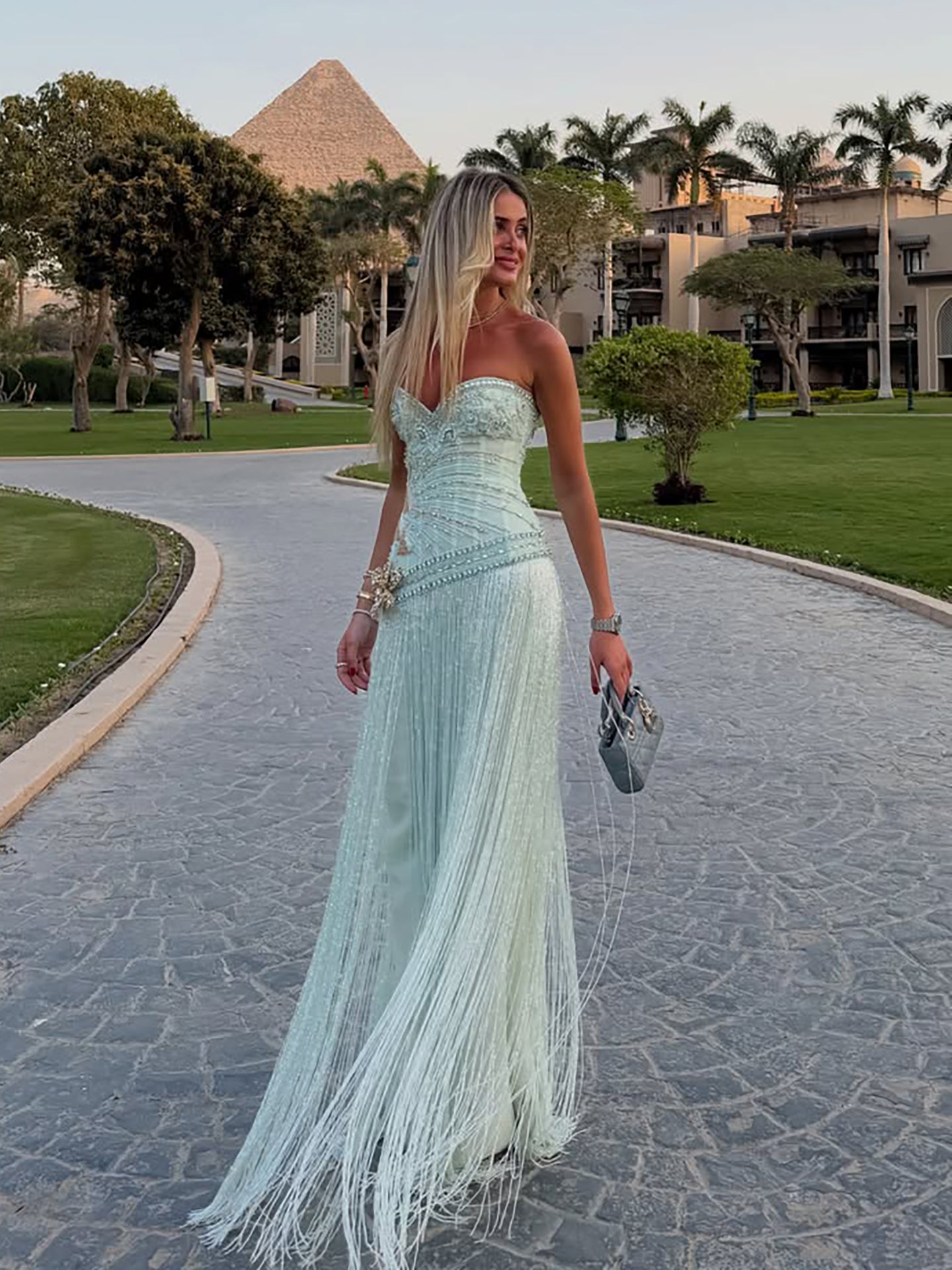 Luxury Sage Green Sweetheart Beaded Fringe Evening Dress LA73800 SERENE HILL