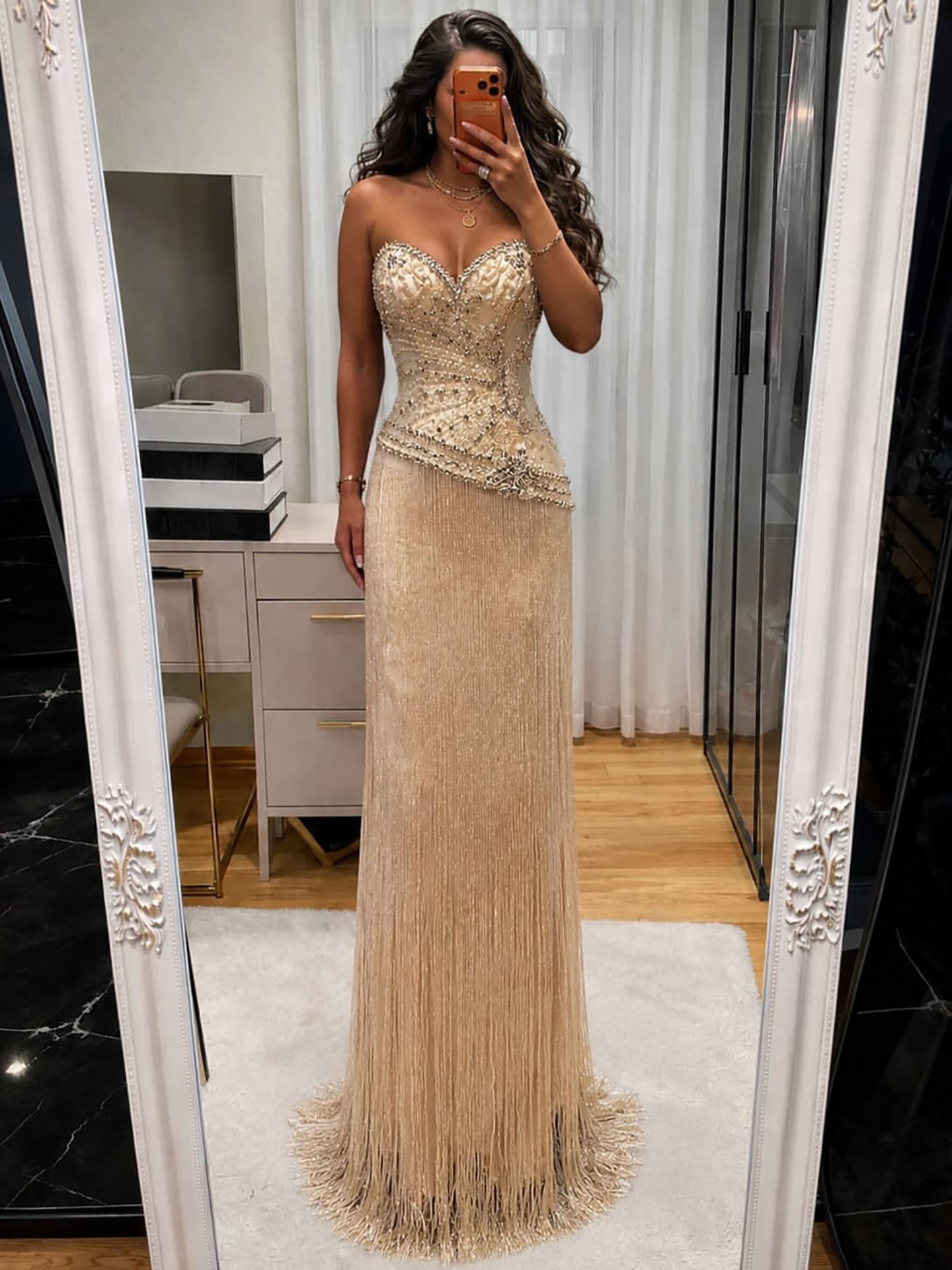 Luxury Tiffany  Sweetheart Beaded Fringe Evening Dress LA73800