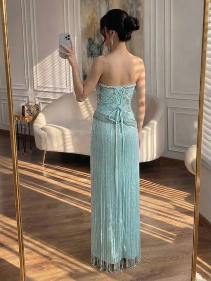 Luxury Tiffany  Sweetheart Beaded Fringe Evening Dress LA73800